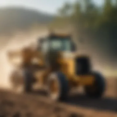 Operator skillfully maneuvering a motor grader