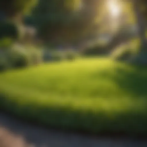 Vibrant green grass sod installed in a lush garden