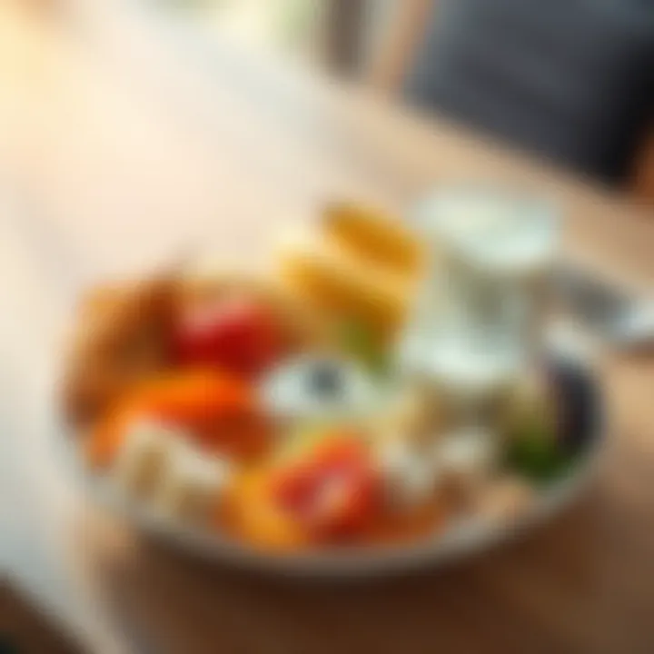 A balanced diet plate including dairy products and other food groups