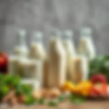 A diverse array of milk alternatives displayed in an appealing setup