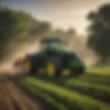 John Deere tractor working in a lush farmland