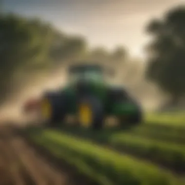 John Deere tractor working in a lush farmland