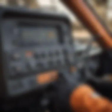 Close-up view of Kubota excavator controls and dashboard