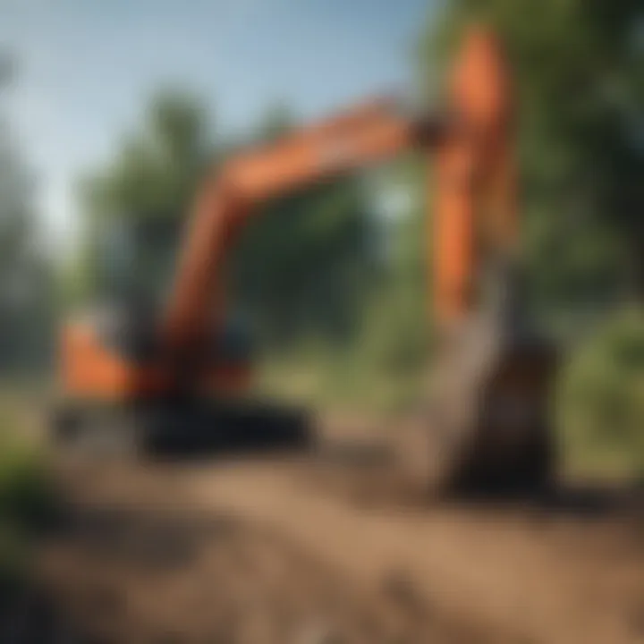 Kubota excavator clearing land in a landscaping project