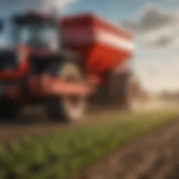 Kuhn fertilizer spreader in action on a field