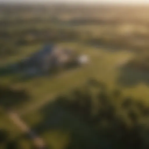 Aerial view of the expansive property showcasing its vast landscape.