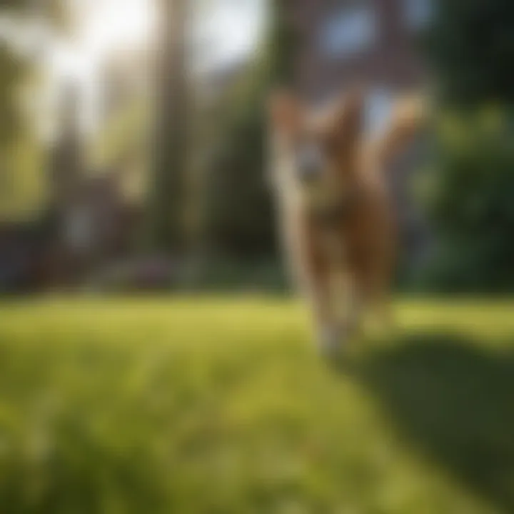 Pet owner applying lawn treatment