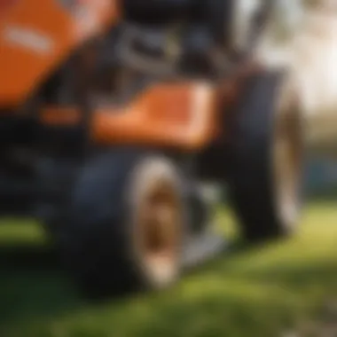 Close-up of lawn mower parts during a repair session