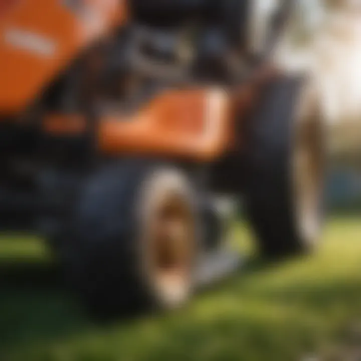 Close-up of lawn mower parts during a repair session