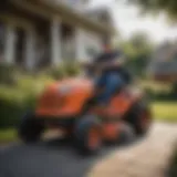 Technician diagnosing a lawn mower at a customer's home