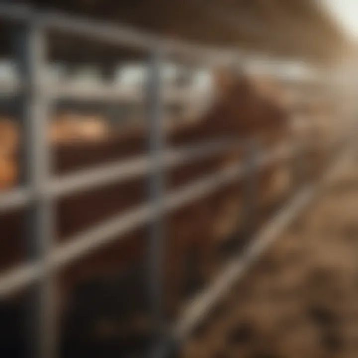 A close-up view of livestock secured within a cattle rack during transport, highlighting safety features.