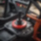 Close-up view of Mahindra tractor loader joystick highlighting its ergonomic design.