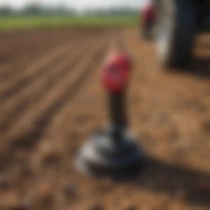 Illustration of the Mahindra joystick in action during agricultural tasks.