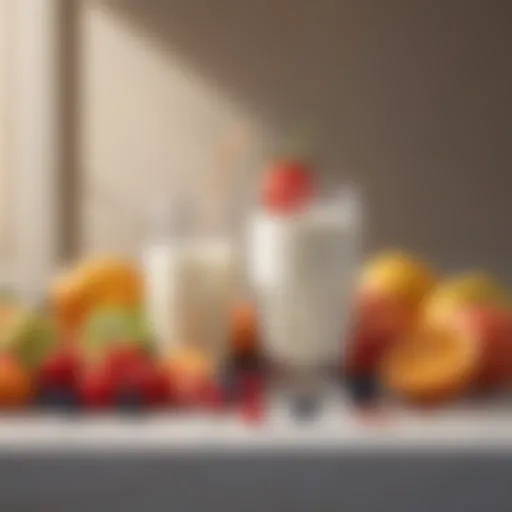 A vibrant display of various fruits alongside a glass of milk