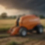 Compact design of a mini round baler in a field