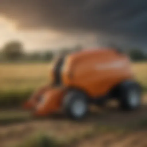 Compact design of a mini round baler in a field