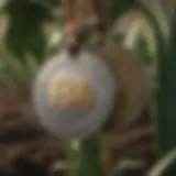 A close-up view of agricultural tags on crops