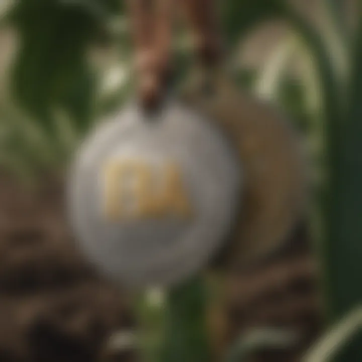 A close-up view of agricultural tags on crops