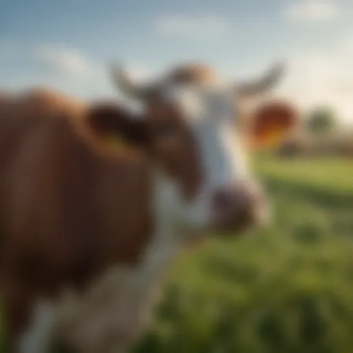 A healthy cow in a green field, symbolizing wellness in dairy farming.