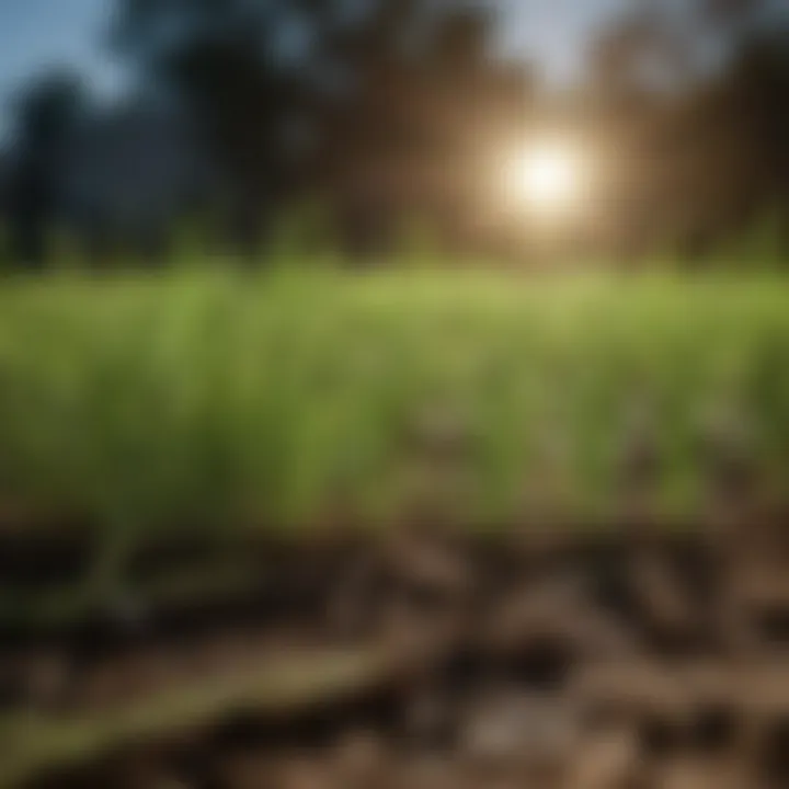 Close-up of Bermuda grass seedlings thriving in sunlight