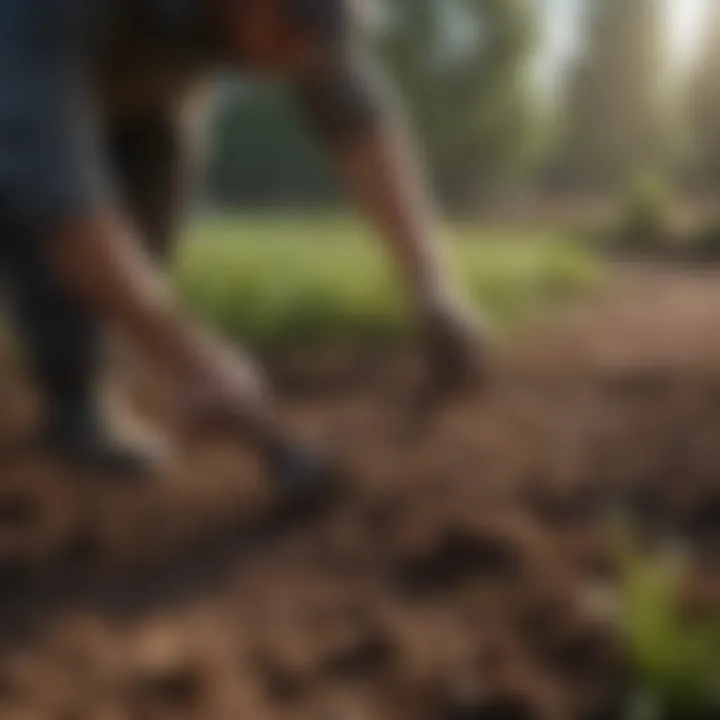 A gardener analyzing soil conditions for successful grass planting