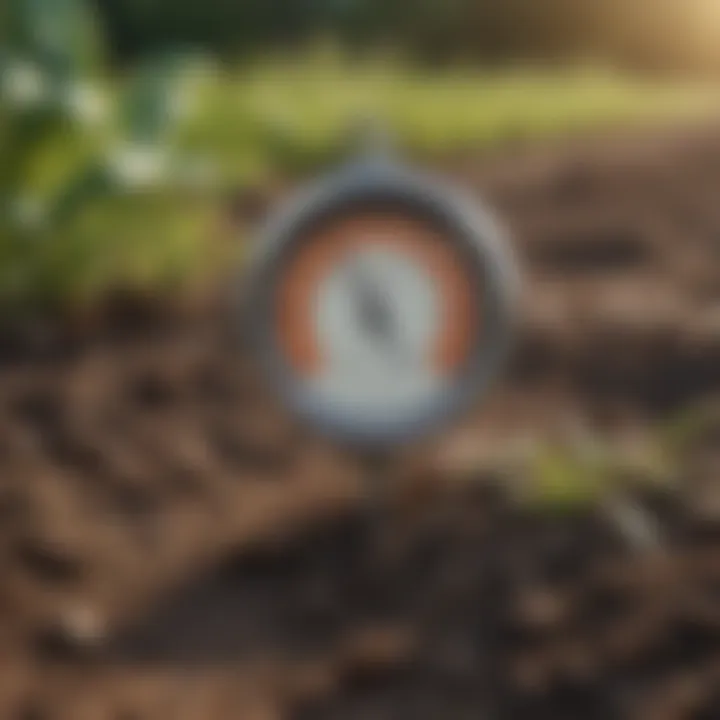 Close-up of soil temperature measurement with a thermometer