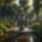 A serene pond featuring a beautifully installed fountain