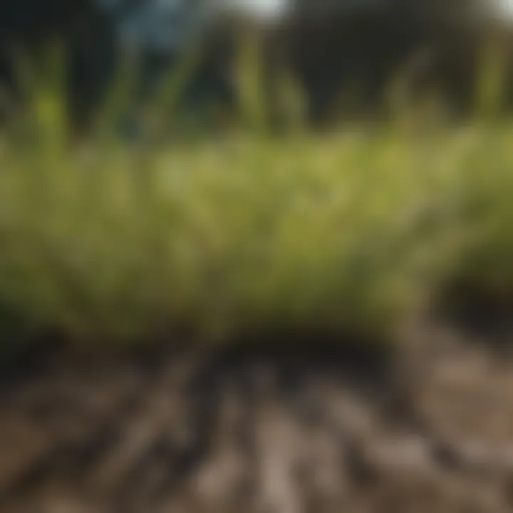 Close-up of grass showing urine burn effects