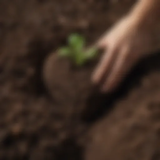 Close-up of rich, dark soil full of organic matter