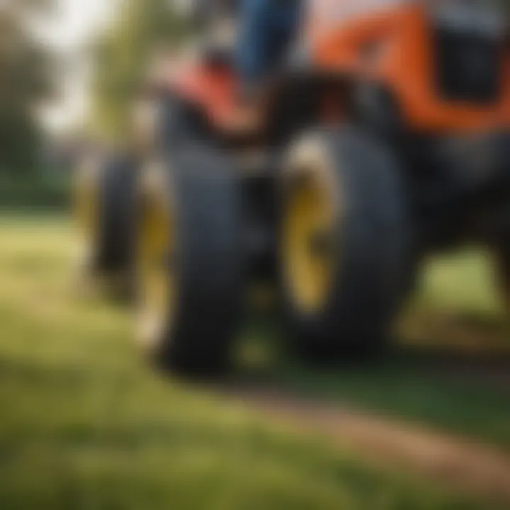 A detailed view of the cutting deck of a riding mower