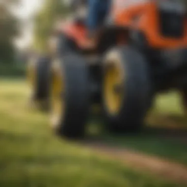 Cutting Deck Features of Riding Mowers A detailed view of the cutting deck of a riding mower
