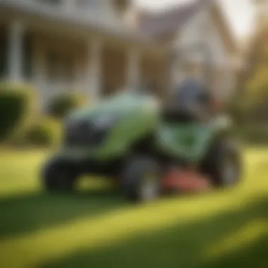 Sears Sit-Down Lawn Mower in Action Sears sit-down lawn mower in action on a lush green lawn
