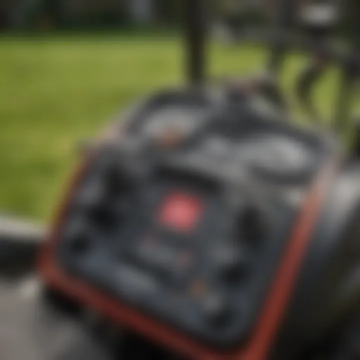 Close-up view of the controls on a Sears sit-down lawn mower