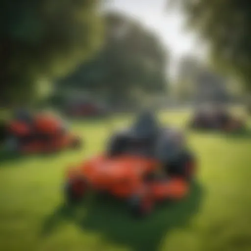 A variety of riding lawn mowers on display