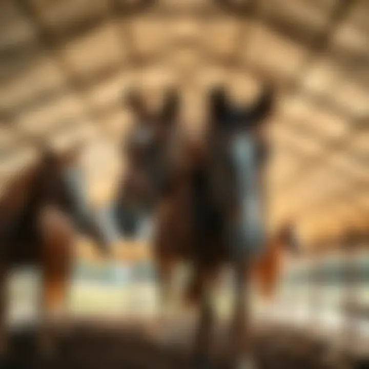 Interior view of ShelterLogic horse canopy with horses resting underneath