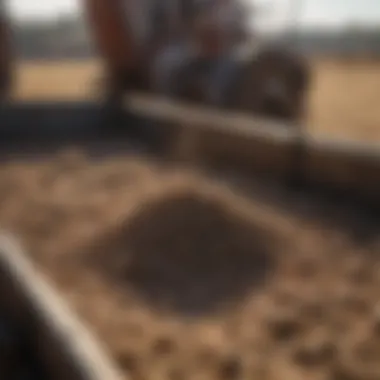 Close-up of wire mesh sifting equipment in agricultural setting