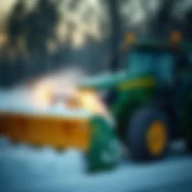 John Deere equipped for snow management in a commercial setting