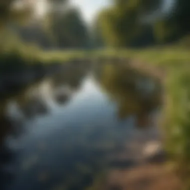 Clear water in a well-maintained pond