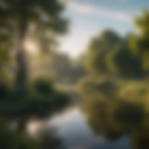 A tranquil pond surrounded by lush greenery