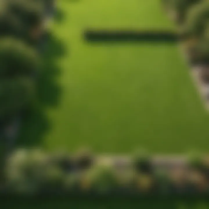 An aerial view of a lush green lawn