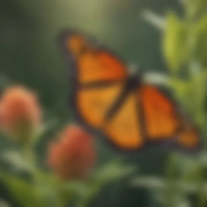 A vibrant monarch butterfly resting on a milkweed plant, symbolizing habitat restoration.