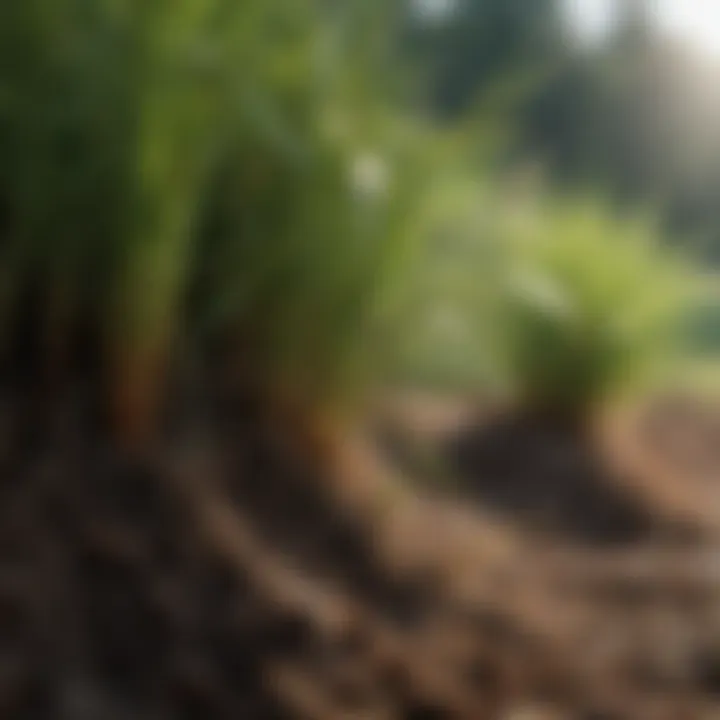 Close-up of centipede grass roots illustrating soil health