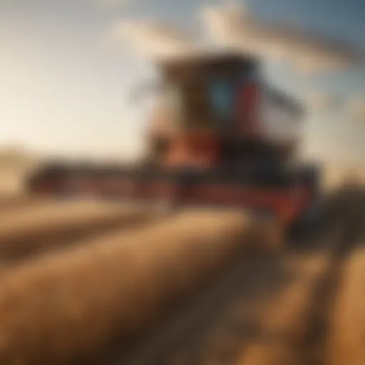 Modern wheat harvesting machinery in action