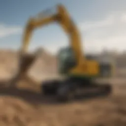 John Deere tractor excavator in action on a construction site