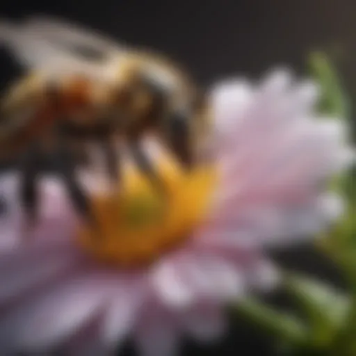 A close-up of a bee pollinating a flower, showcasing the intricate relationship between pollinators and plants.