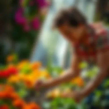 Nurturing Through Sustainable Gardening An individual tending to a flourishing garden with sustainable practices