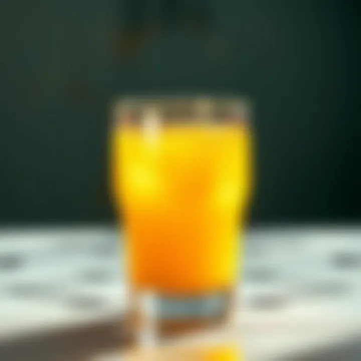 Pure Mango Juice: A Refreshing Elixir A glass of pure mango juice reflecting sunlight, highlighting its clarity and freshness