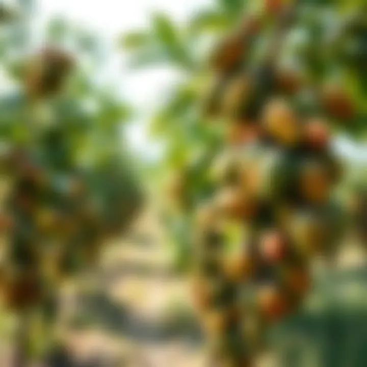 Mango Orchard: The Heart of Sustainability A lush mango orchard with ripe fruits flourishing on the trees, symbolizing sustainable agriculture