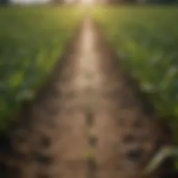 A field affected by paraquat use showing contrasting areas of crop health