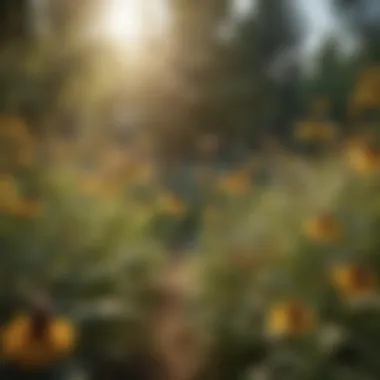 Harmony of Bees and Flora A serene garden scene showcasing the harmony between bees and plants